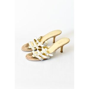 Guess by Marciano Women Silver Gold Studded Kitten Heel Sandals  Size 7M